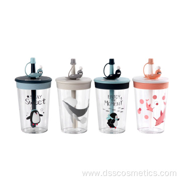 TRITAN new plastic water cup cartoon cup with lid and straw